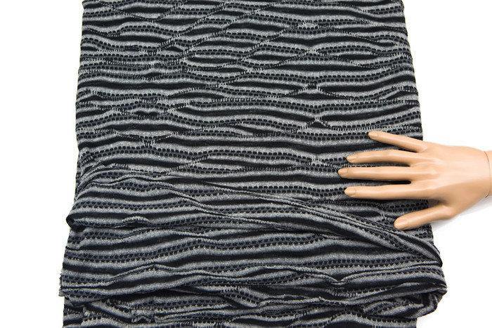 Black Gray Wavy Stripe Open Weave Sweater Knit Fabric 1 Yard and 22 Inches - Felinus Fabrics