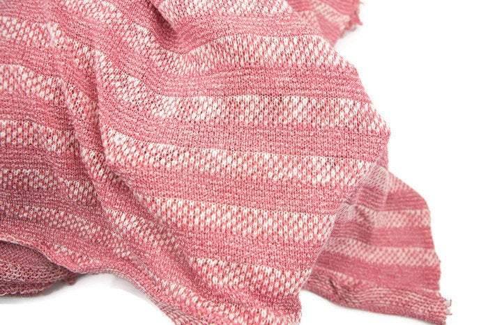 Heather Muted Red Pink Off White Stripe Open Weave Sweater Knit Fabric 33 inches length  OSK00338 - Felinus Fabrics