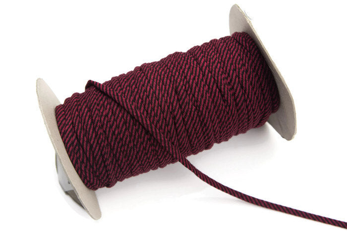 Red and Black Stripe Knit Jersey Trim Spaghetti Straps Hollow Tube Tubular Trim 1/4 Inch Width 10 yards