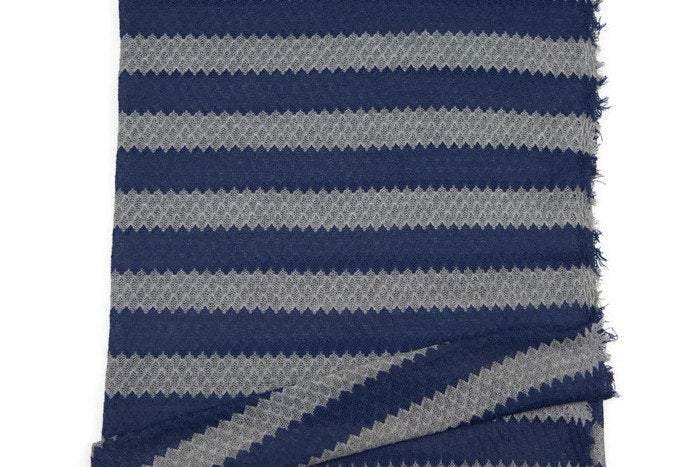 Blue and Gray Fancy Stripe Open Weave Sweater Knit Fabric 41 inches length - Felinus Fabrics