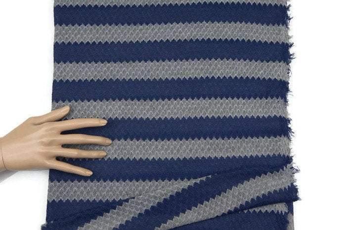 Blue and Gray Fancy Stripe Open Weave Sweater Knit Fabric 41 inches length - Felinus Fabrics