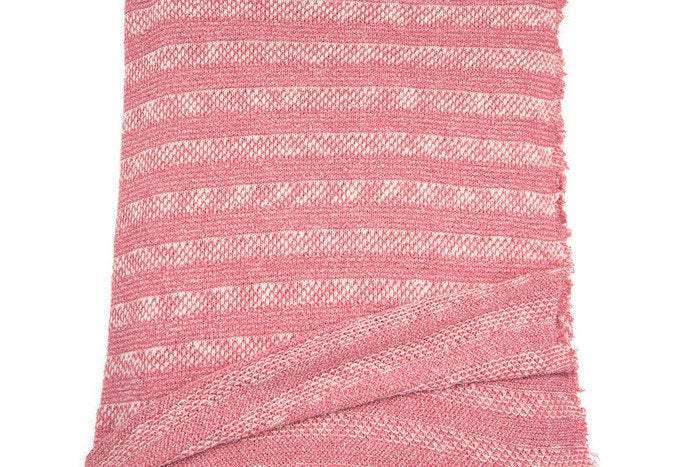 Heather Muted Red Pink Off White Stripe Open Weave Sweater Knit Fabric 33 inches length  OSK00338 - Felinus Fabrics