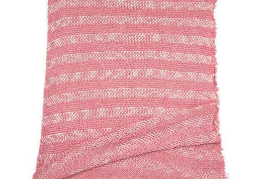 Heather Muted Red Pink Off White Stripe Open Weave Sweater Knit Fabric 33 inches length  OSK00338 - Felinus Fabrics