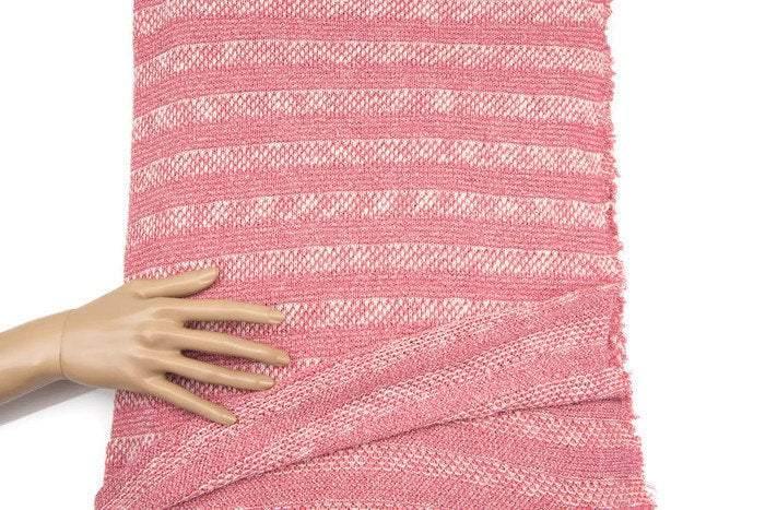 Heather Muted Red Pink Off White Stripe Open Weave Sweater Knit Fabric 33 inches length  OSK00338 - Felinus Fabrics