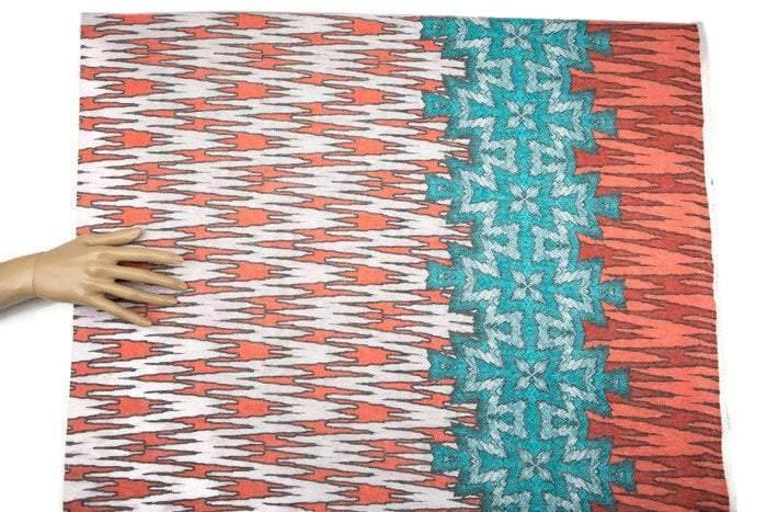 Orange Aqua Graphic Print Sweater Knit Fabric 40 inches length OSK00467 - Felinus Fabrics