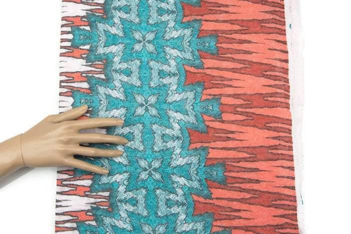 Orange Aqua Graphic Print Sweater Knit Fabric 40 inches length OSK00467 - Felinus Fabrics