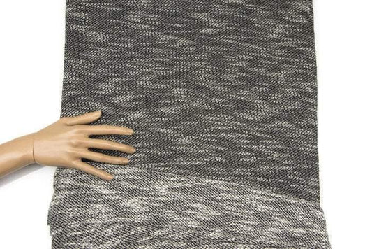 Black and Off White Tweed Like Open Weave Sweater Knit Fabric 1 Yard and 20 Inches Extra Wide - Felinus Fabrics