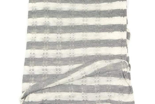 Gray and Off White Stripe Pointelle Open Weave Sweater Knit Fabric Extra Wide by the yard OSK00360R - Felinus Fabrics