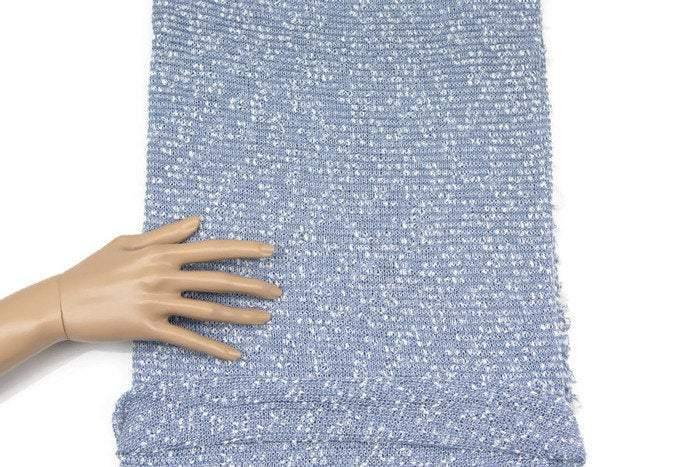 Blue and White Boucle Fancy Open Weave Sweater Knit Fabric by the yard - Felinus Fabrics