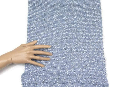 Blue and White Boucle Fancy Open Weave Sweater Knit Fabric by the yard - Felinus Fabrics
