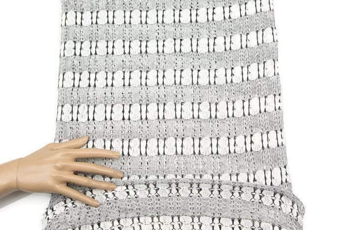 Black and Off White Fancy Stripe Open Weave Sweater Knit Fabric by the yard - Felinus Fabrics