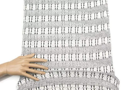 Black and Off White Fancy Stripe Open Weave Sweater Knit Fabric by the yard - Felinus Fabrics