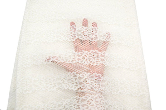 Off White Floral Scalloped Edge Lace Fabric 1 yard 24 inches