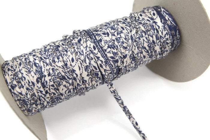 Blue Floral Microsuede Knit Trim Spaghetti Straps Hollow Tube Tubular Trim 24 Yards - Felinus Fabrics