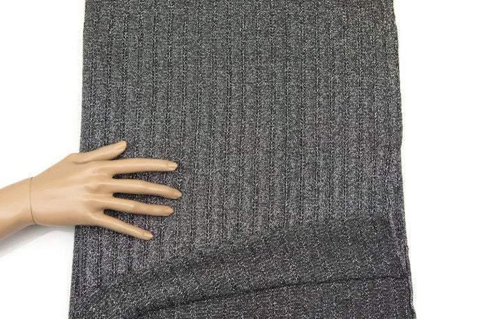 Metallic Silver Gray Vertical Stripe Fancy Open Weave Sweater Knit Fabric by the yard OSK00635 - Felinus Fabrics