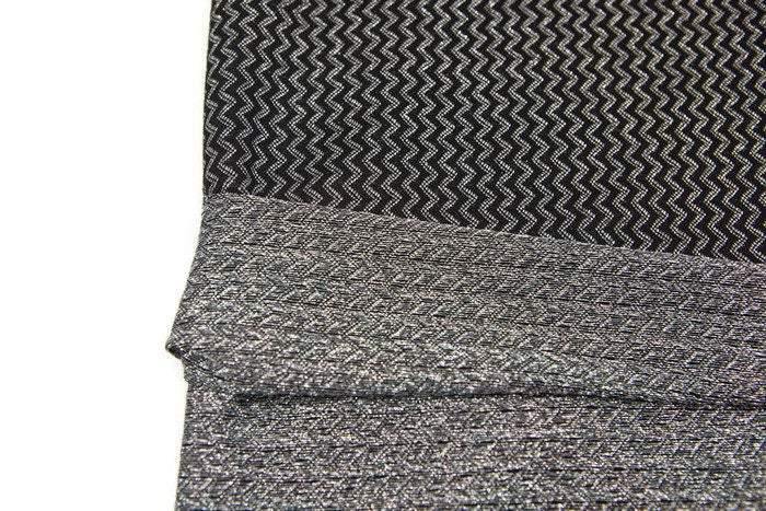Black and Metallic Silver Chevron Zig Zag Stripe Jacquard Sweater Knit Fabric 1 yard and 14 inches Extra Wide - Felinus Fabrics