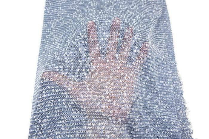 Blue and White Boucle Fancy Open Weave Sweater Knit Fabric by the yard - Felinus Fabrics