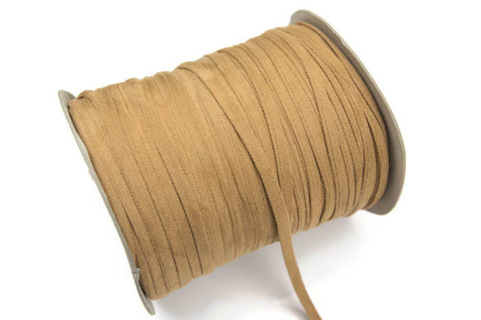 Tan Beige Microsuede Knit trim Spaghetti Straps Hollow Tube Tubular Trim 10 yards