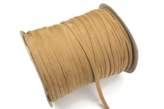 Tan Beige Microsuede Knit trim Spaghetti Straps Hollow Tube Tubular Trim 10 yards