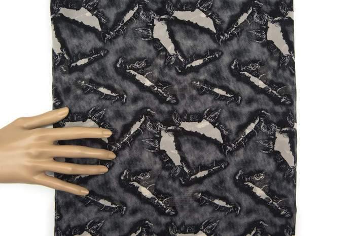 Black and Warm Stone Ripped Hole Print Chiffon Fabric Semi Sheer 1 yard and 13 inches - Felinus Fabrics
