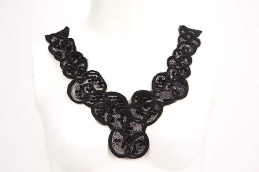 Black Sequins Lace Applique - Felinus Fabrics