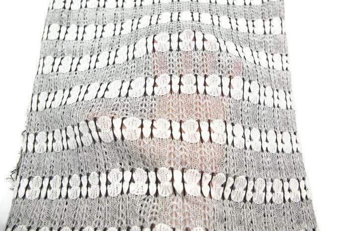 Black and Off White Fancy Stripe Open Weave Sweater Knit Fabric by the yard - Felinus Fabrics