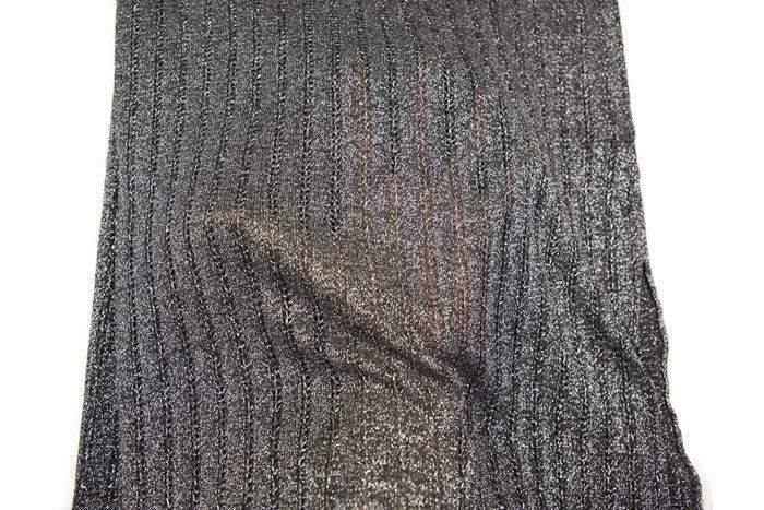 Metallic Silver Gray Vertical Stripe Fancy Open Weave Sweater Knit Fabric by the yard OSK00635 - Felinus Fabrics