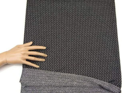 Black and Metallic Silver Chevron Zig Zag Stripe Jacquard Sweater Knit Fabric 1 yard and 14 inches Extra Wide - Felinus Fabrics
