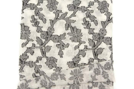 Black and Off White Floral Fancy Embroidered Gauze Fabric by the Yard - Felinus Fabrics
