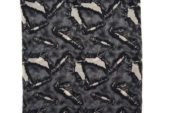 Black and Warm Stone Ripped Hole Print Chiffon Fabric Semi Sheer 1 yard and 13 inches - Felinus Fabrics