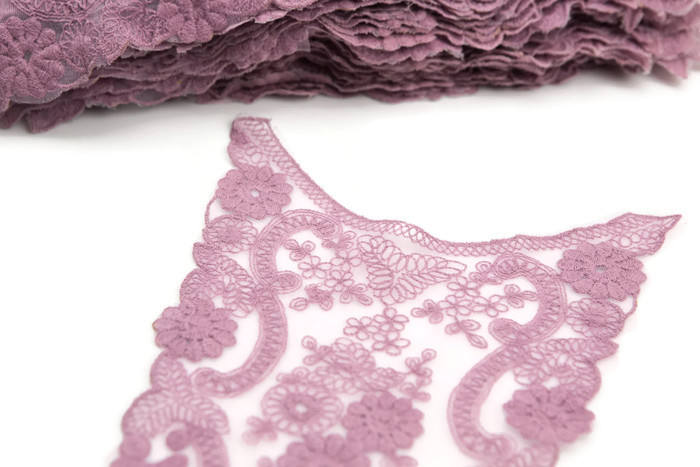 Lavender Pink Floral Lace Applique 1 Piece