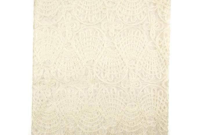 Cream Fancy Embroidered Mesh with Glitter Fabric by the yard LMS00136R - Felinus Fabrics