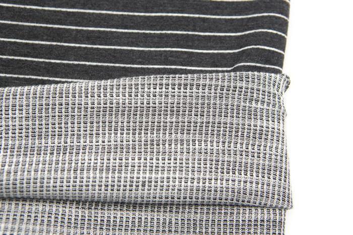 Gray and Off White Stripe Double Face Knit Fabric by the yard Extra Wide STK00217R - Felinus Fabrics
