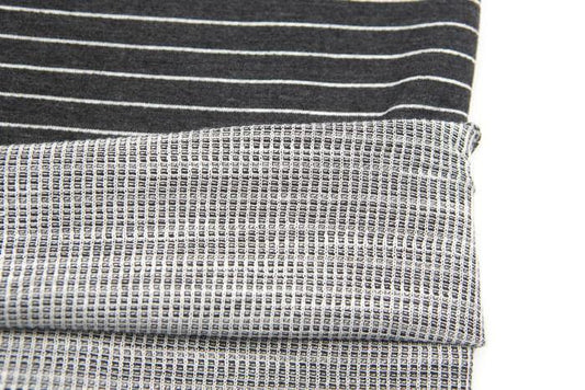 Gray and Off White Stripe Double Face Knit Fabric by the yard Extra Wide STK00217R - Felinus Fabrics