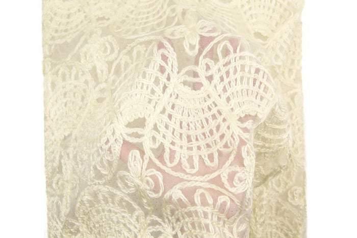 Cream Fancy Embroidered Mesh with Glitter Fabric by the yard LMS00136R - Felinus Fabrics