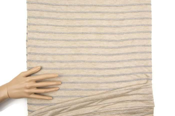 Beige and Metallic Silver Plated Stripe Sweater Knit Fabric 3/4 yard Extra Wide - Felinus Fabrics