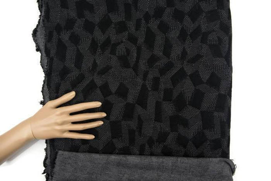Gray and Black Graphic Diamonds Jacquard Knit Fabric 31 inches length Extra Wide PDK00381 - Felinus Fabrics
