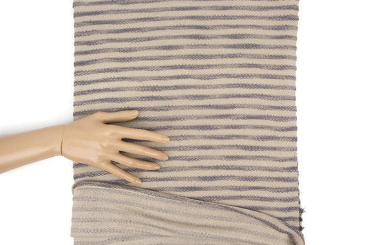 Taupe and Lavender Terry Stripe Sweater Knit Fabric by the yard