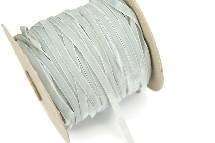 Muted Light Seafoam Light Gray Velvet Ribbon Trim 3/8 Inch Width 10 yards