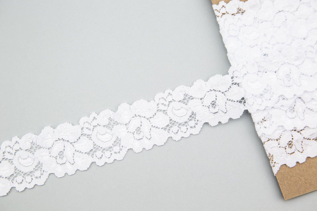White Stretch Lace Trim 1-5/8 inches width x 5 yards SLT00232 - Felinus Fabrics