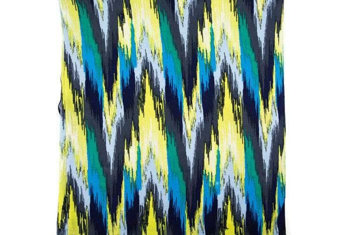 Yellow Blue and Black Abstract Print Knit Jersey Fabric by the yard PDK00505 - Felinus Fabrics