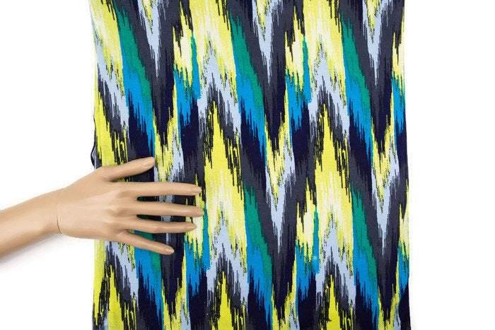 Yellow Blue and Black Abstract Print Knit Jersey Fabric by the yard PDK00505 - Felinus Fabrics