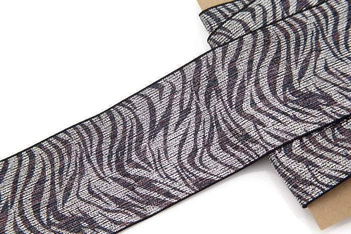 Metallic Dark Brown and Silver Zebra Print Elastic Band Elastic Trim Wide 3 inches width 1 yard 30 inches length ELT00013 - Felinus Fabrics