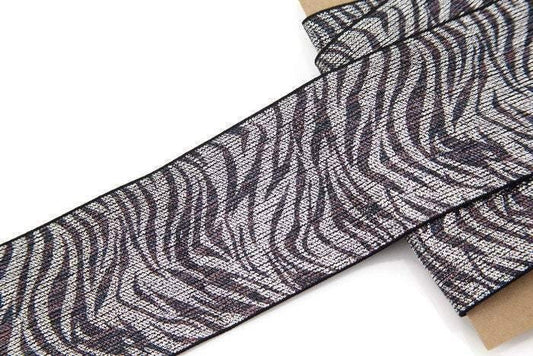Metallic Dark Brown and Silver Zebra Print Elastic Band Elastic Trim Wide 3 inches width 1 yard 30 inches length ELT00013 - Felinus Fabrics