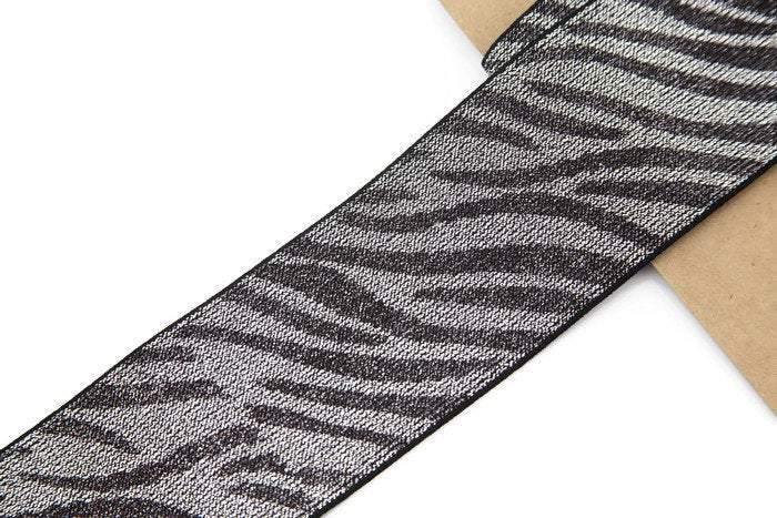 Metallic Dark Brown and Silver Zebra Print Elastic Band Elastic Trim Wide 3 inches width 28 inches length ELT00019 - Felinus Fabrics