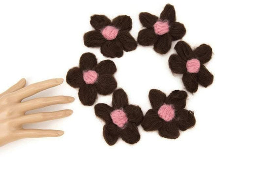 Brown and Pink Flower Knit Crochet 6 Pieces for Newborn Headbands Toddlers Accessories Doll Clothing - Felinus Fabrics