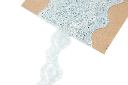 Seafoam Floral Scalloped Stretch Lace Trim 1.5 Inches Width 6 yards SLT00174 - Felinus Fabrics