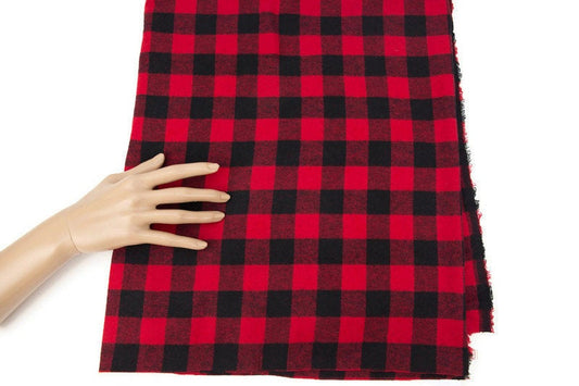 Red and Black Buffalo Plaid Flannel Plaid Fabric Brushed by the yard