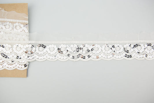 Silver Sequined Lace Trim 2.5 inches width x 1 yard and 29 inches length.
