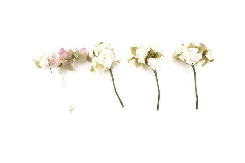 Mini Cream and Pink Variety Paper Flowers Tiny Paper Flowers 24 Pieces NTN00005 - Felinus Fabrics